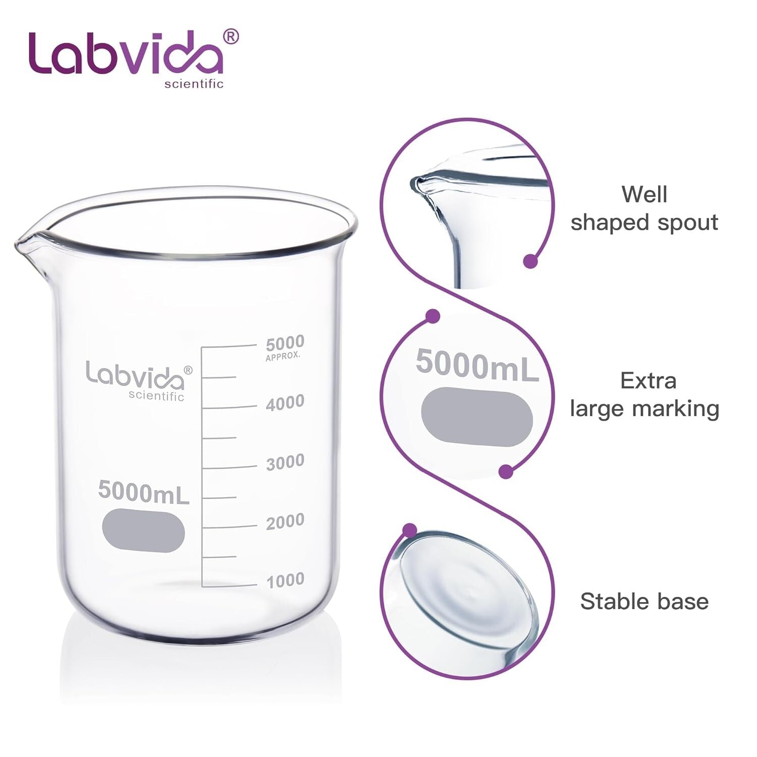 Durable 3.3 Borosilicate Glass Beaker, 5000ml - For Accurate Lab Measurements