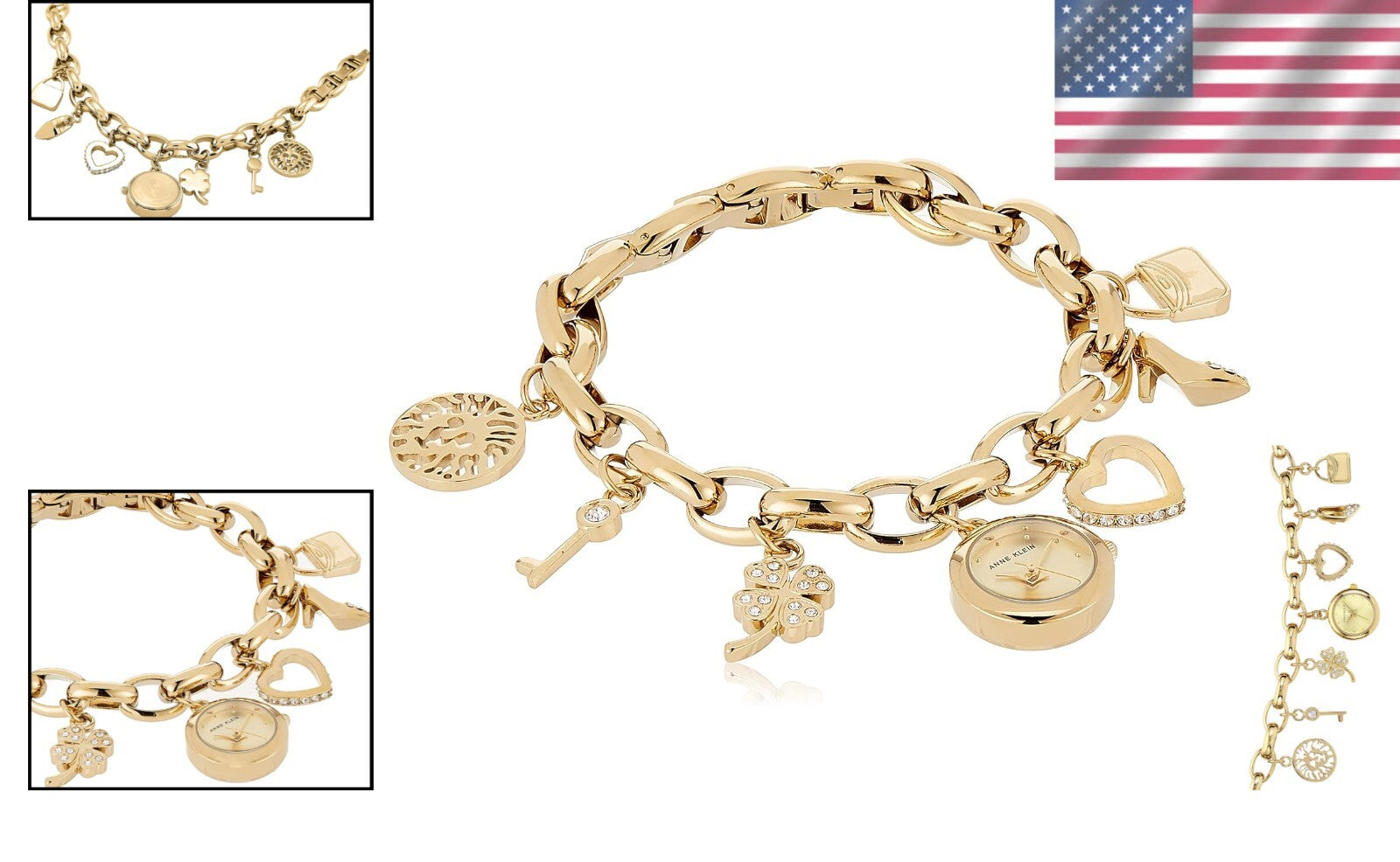 Luxury Gold-Tone Women's Bracelet Watch with Premium Crystals & Unique Charms