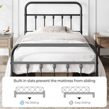 Load image into Gallery viewer, Elegant Black Iron Platform Bed Frame with High Headboard – No Box Spring Needed