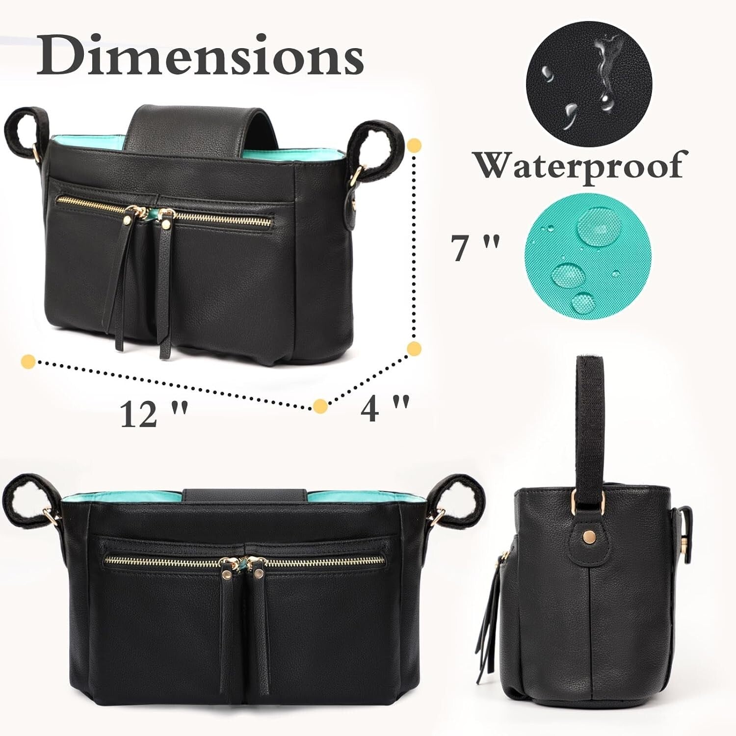 Elegant Stroller Organizer with Insulated Cup Holders - 10 Pocket Design in B...