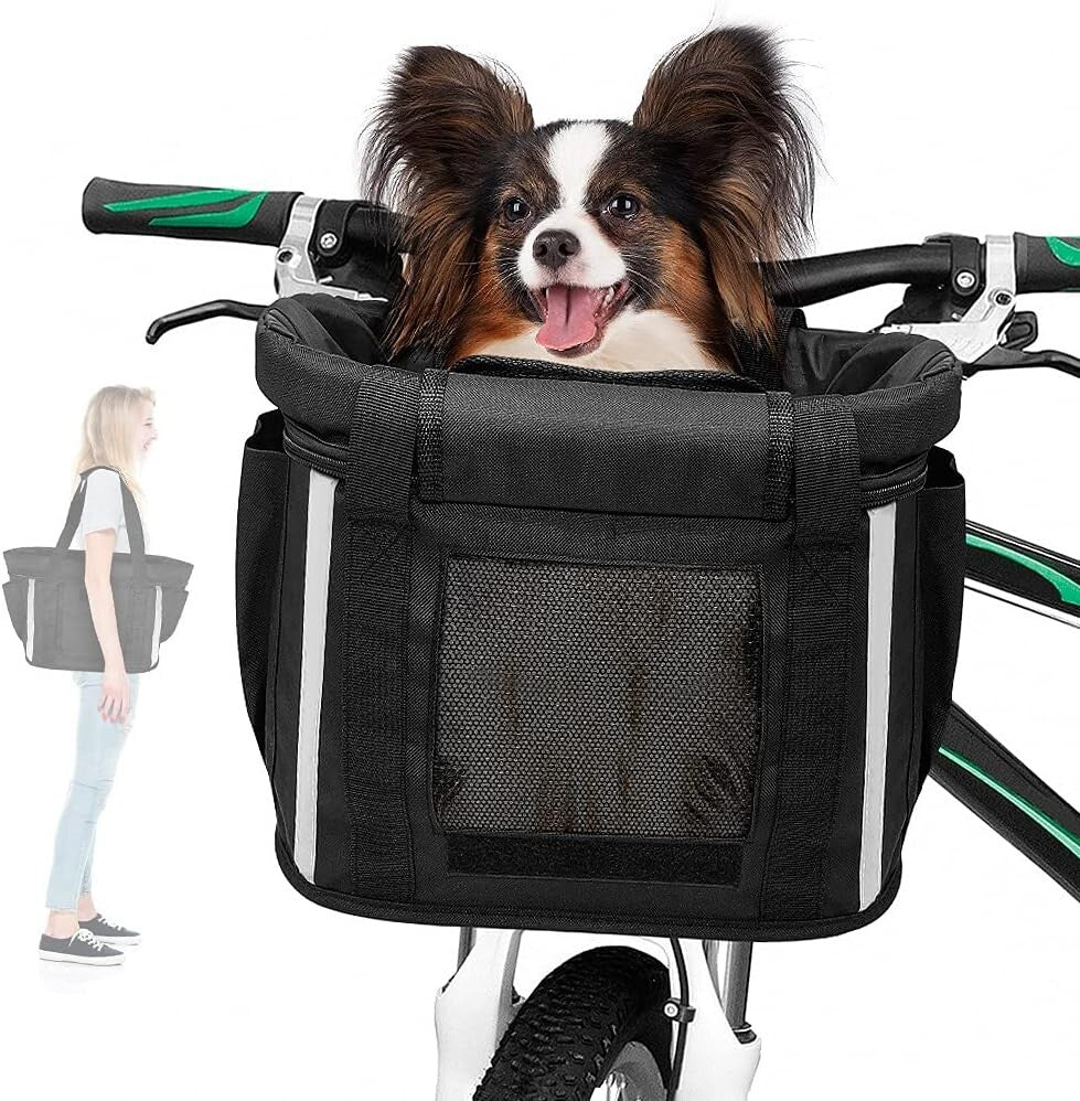 Deluxe Foldable Pet Bike Basket - Quick-Release Carrier for Small Cats & Dogs