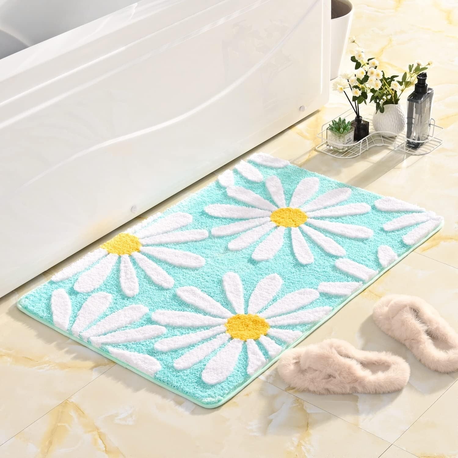 Floral 24x48 Inch Non-Slip Microfiber Bath Rug - Soft, Absorbent & Stylish