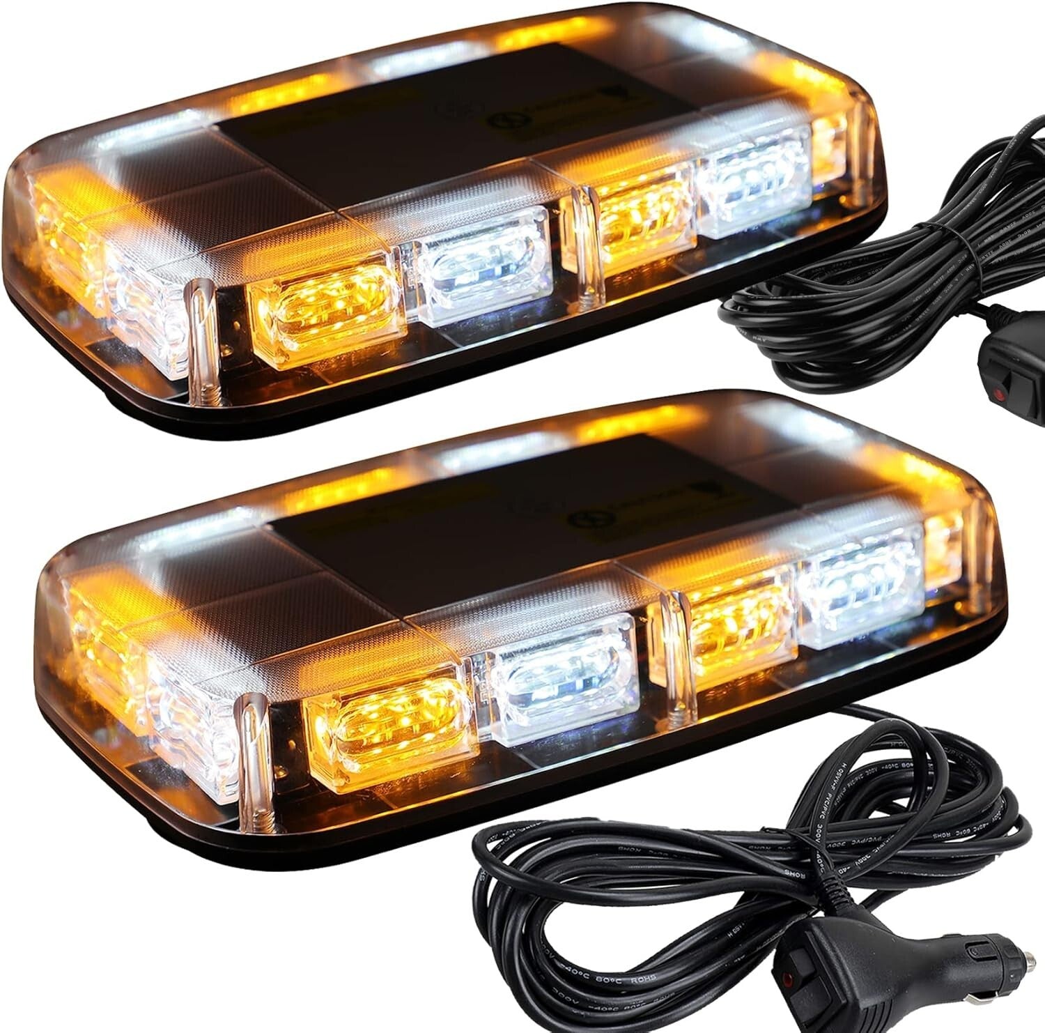 2pcs Waterproof LED Strobe Lights with Magnetic Base for Trucks and Snow Plows