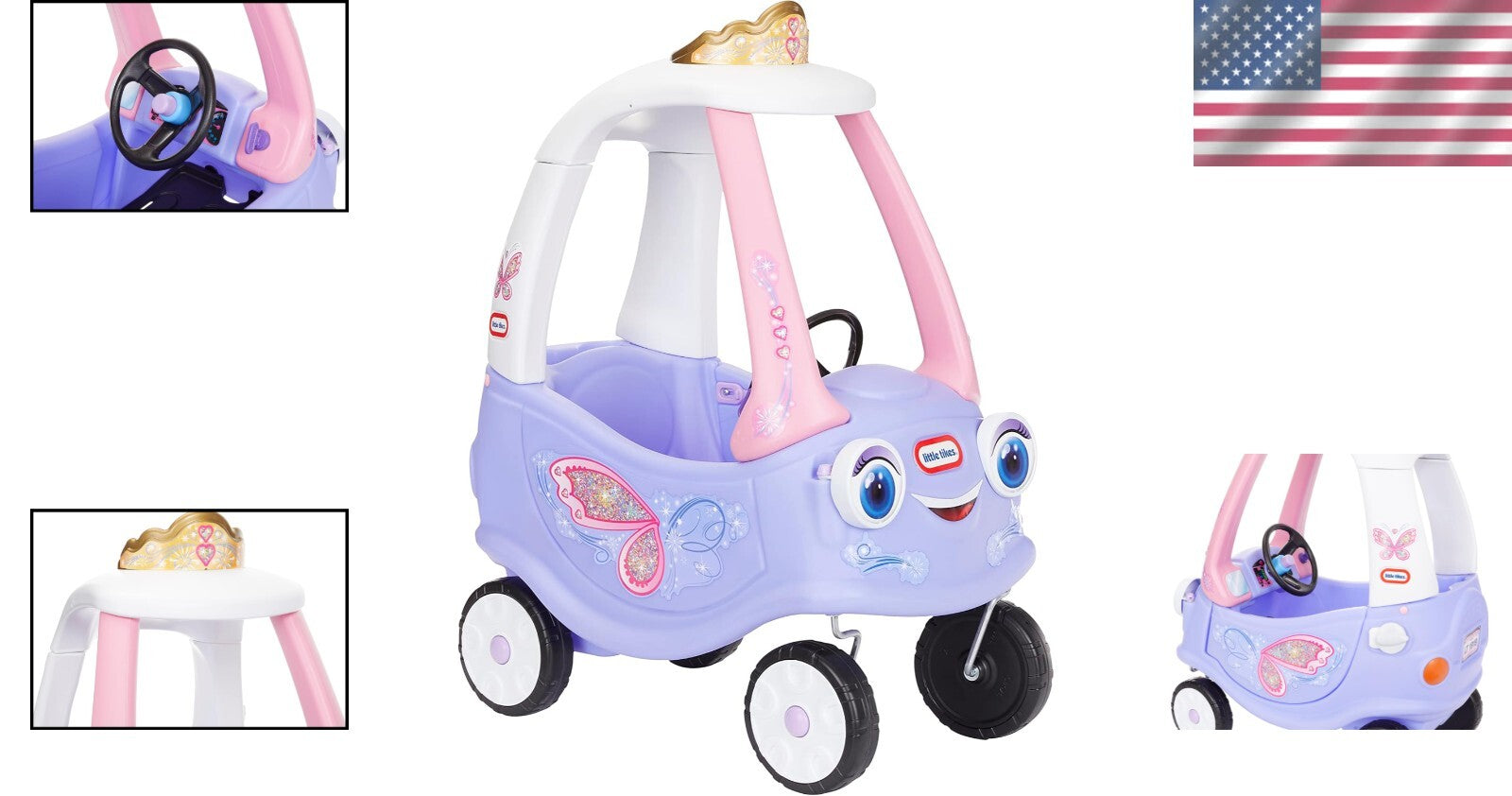Children's Fairy Cozy Coupe with 360-Degree Front Wheels - Imaginative Ride-On