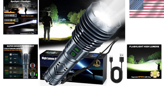 5500 Lumens Tactical Flashlight - Waterproof, 6 Modes, USB Rechargeable Power