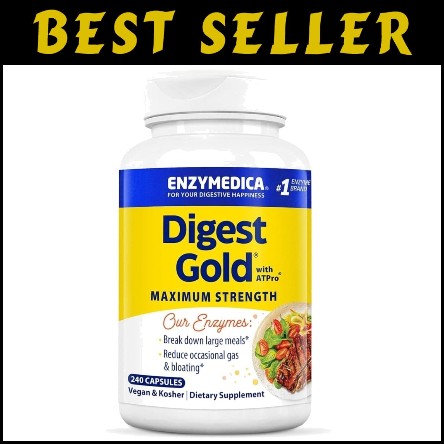 Maximum Strength Digestive Enzymes - 240 Capsules for Instant Bloating Relief