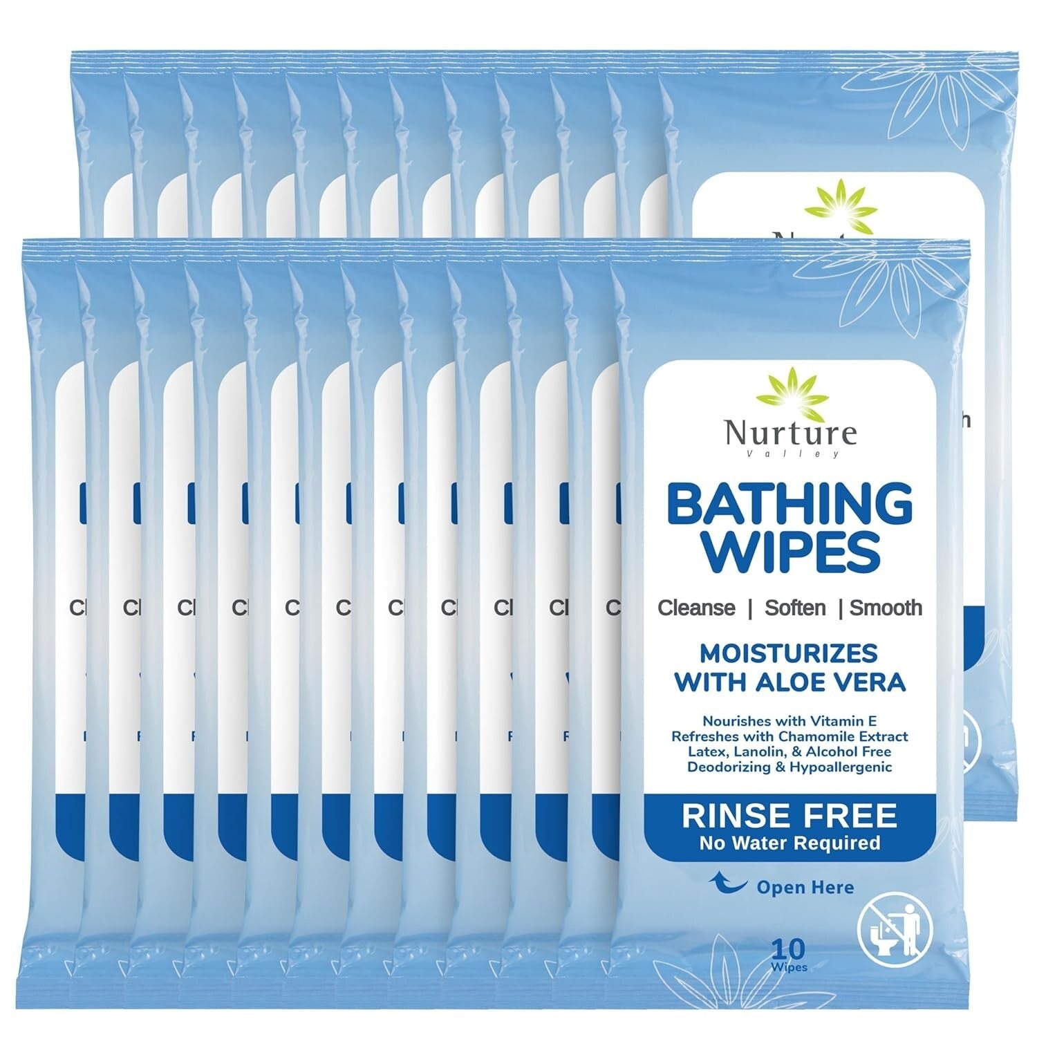 192 Rinse Free Bathing Wipes with Aloe - Disposable Cleansing for Sensitive Skin