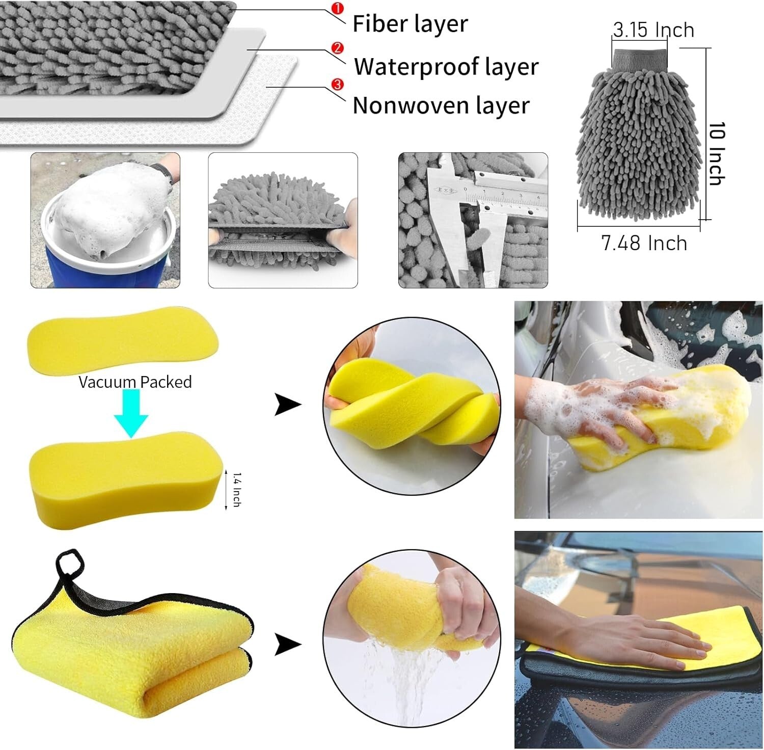 62-Inch Chenille Microfiber Car Wash Brush with Multi-Functional Cleaning Tools