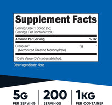 Load image into Gallery viewer, 200 Servings of Unflavored Creapure Creatine Monohydrate Powder, 1KG Bottle