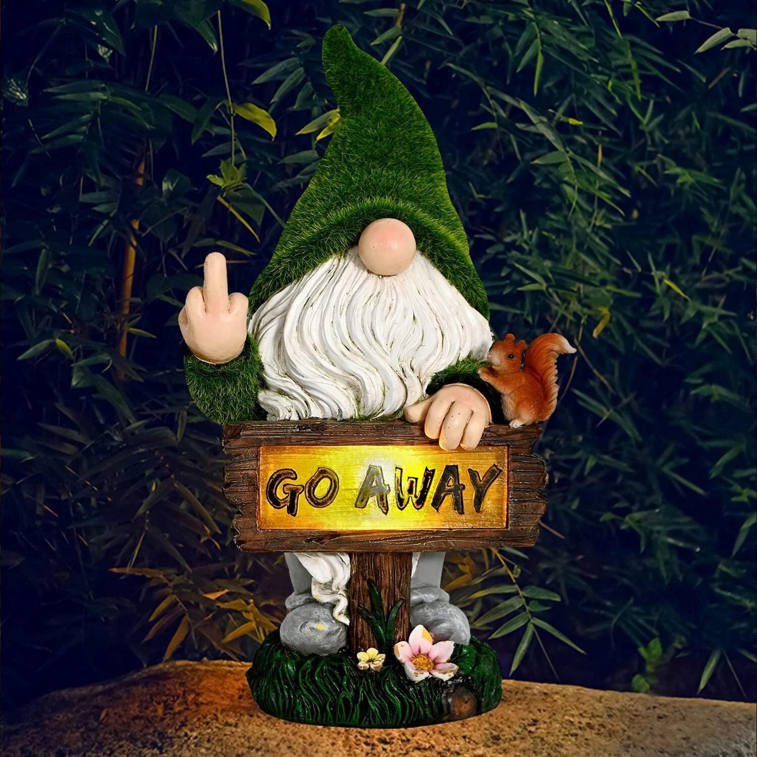 Eco-Friendly Solar LED Gnome Decoration - 10-Inch Funny Lawn Sculpture