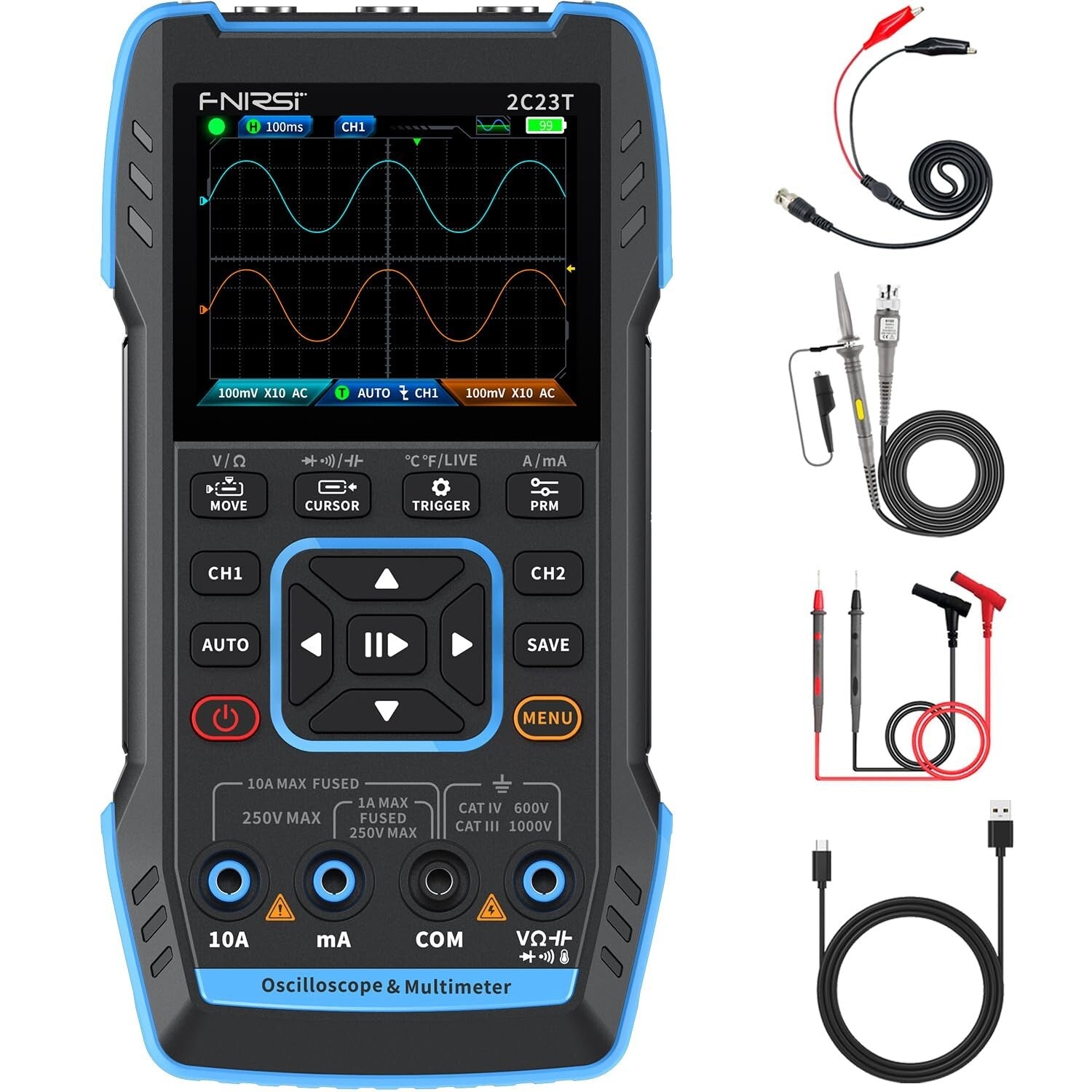 3-in-1 Handheld Oscilloscope & Multimeter with 10MHz Bandwidth - 2 Channels