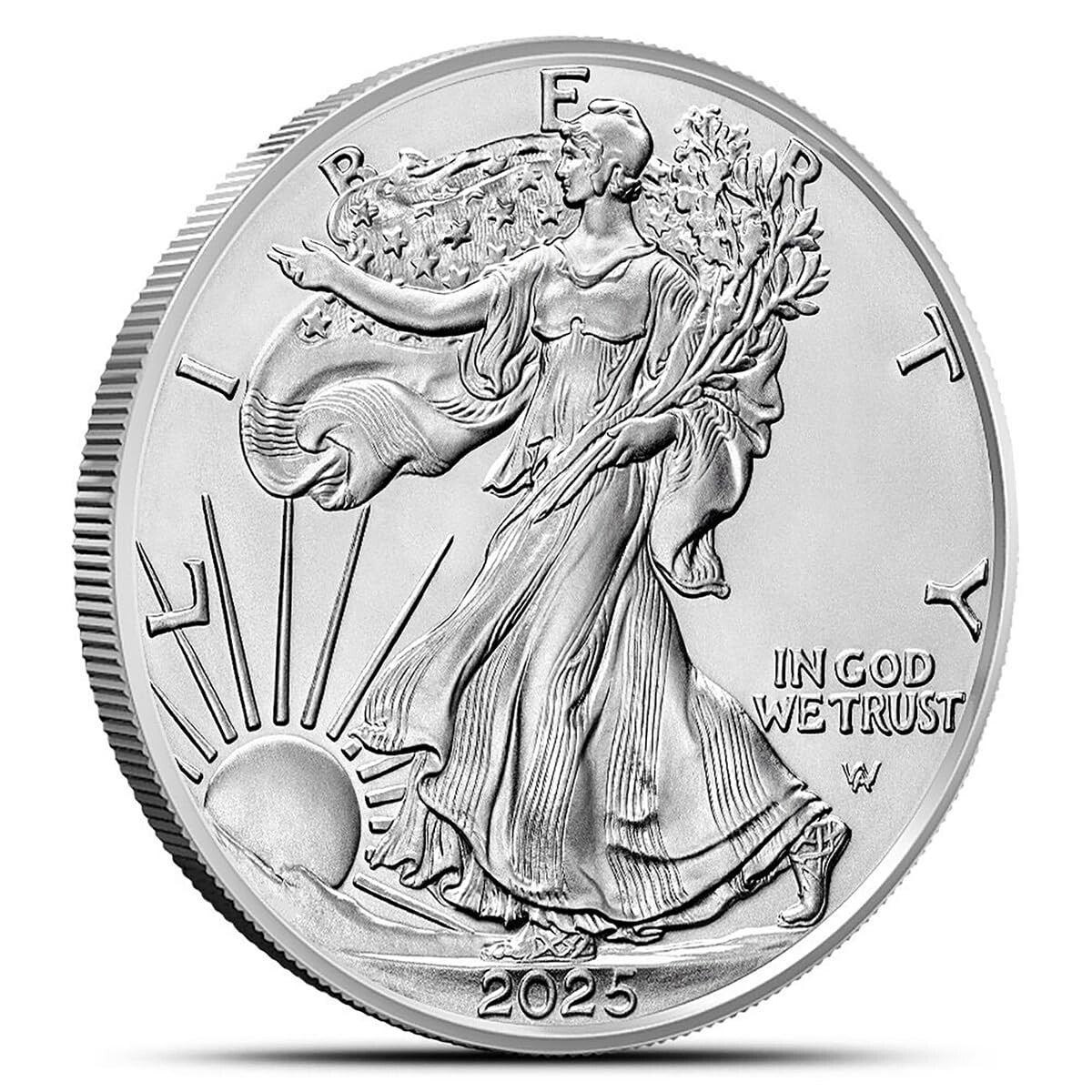Brilliant Uncirculated 2025 American Silver Eagle Coin with Eagle Landing Design