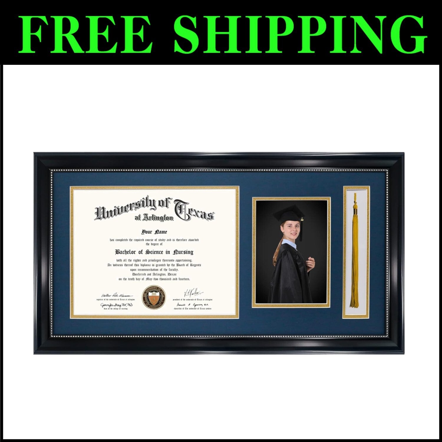 Stylish Diploma Frame with Tassel & 5x7 Photo Space - Perfect Graduation Gift
