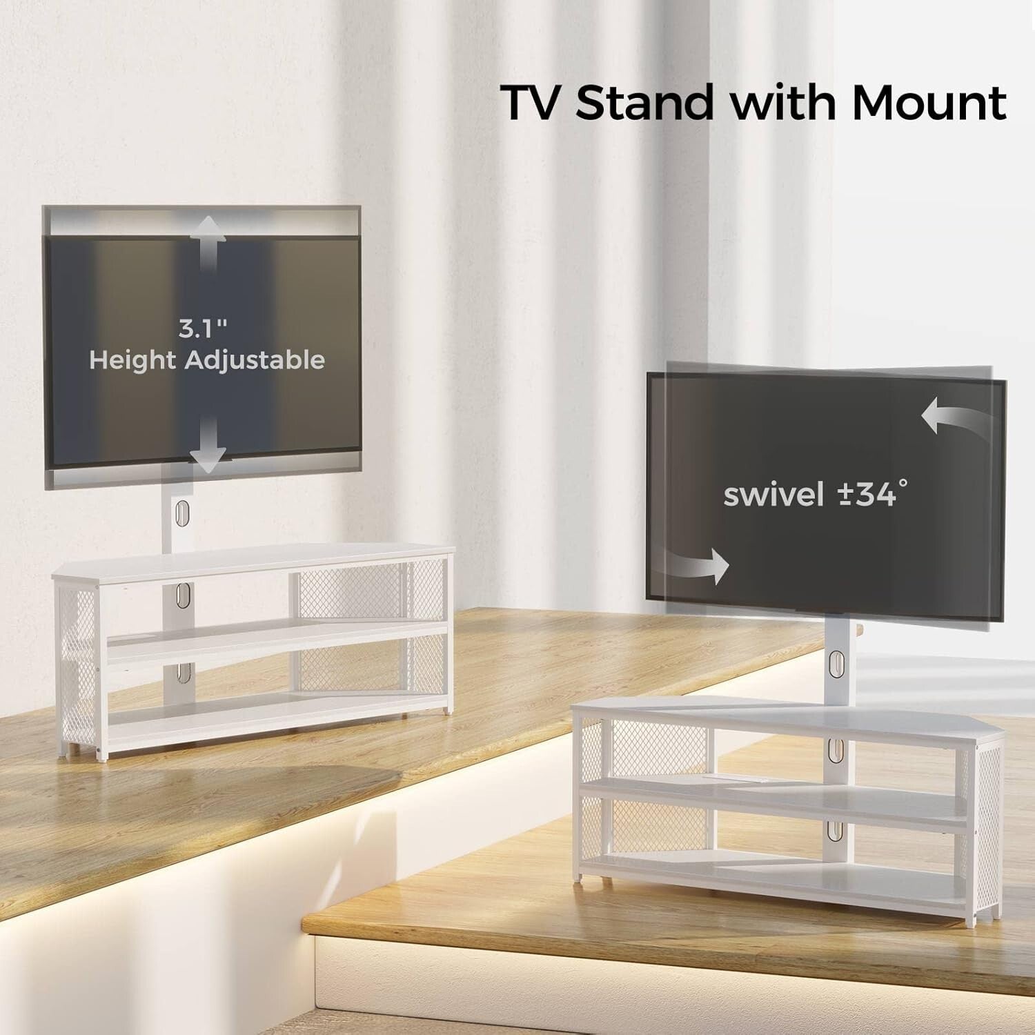 Swivel LED TV Stand with Mount, Power Outlet & Adjustable Heights - For Up to...