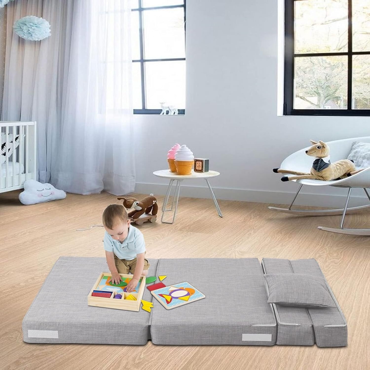 Ergonomic Space-Saving Twin Sleeper Sofa Bed in Light Gray - Perfect for Guests