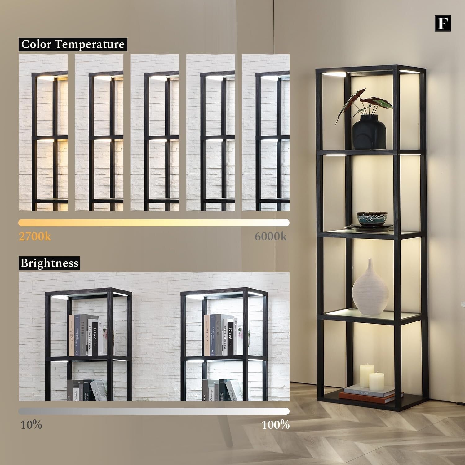 Children's Fantasy Pro LED Display Shelf with 4 Glass Shelves and Smart Lighting