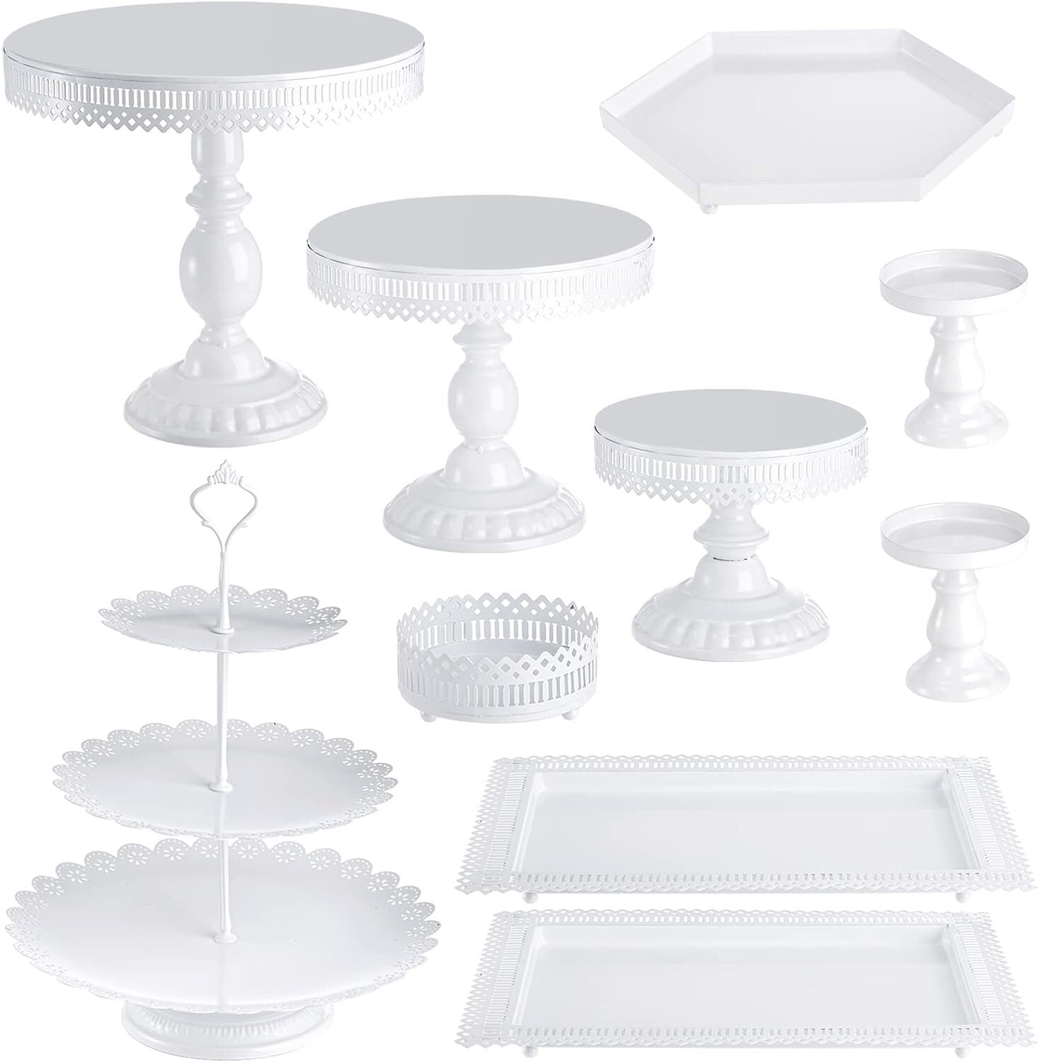 Multi-Style Cake Stand Set: 3-Tier, Round, and Rectangular for Every Event