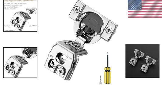 Adjustable 1-1/2 Inch Overlay Cabinet Hinges - 50 Soft Close Stainless Steel Set