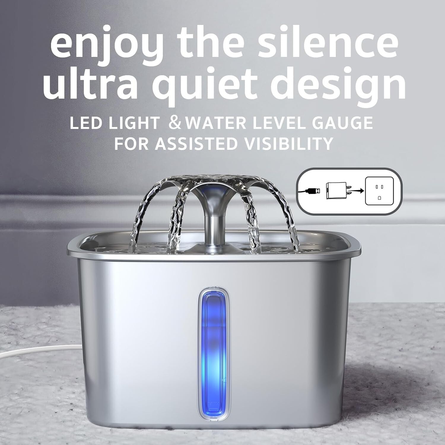 Award-Winning 2.8L Stainless Steel Cat Water Fountain with LED Light & Filters