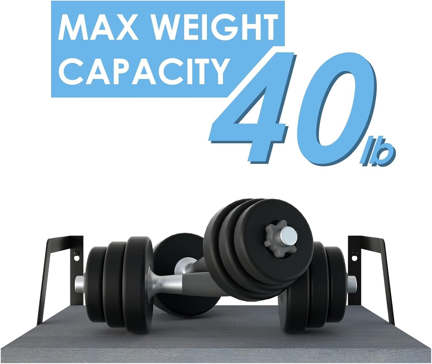 Rustic Floating Shelves Set of 2 - Weathered Gray Wood with Large Capacity