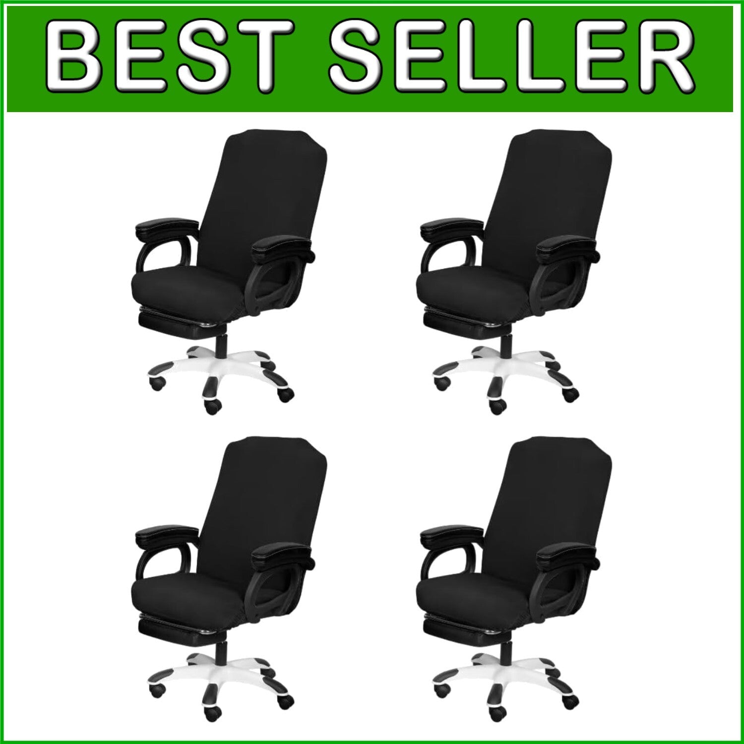 Universal Black Stretch Chair Covers - 4 Pack Machine Washable Office Slipcovers
