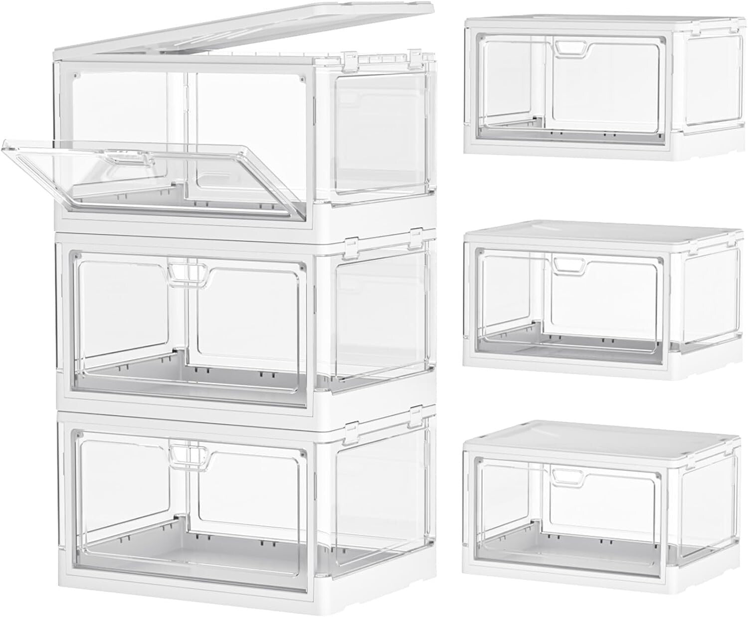 Effortless Folding Storage Bins with Dual Opening Mechanisms - White 3 Set