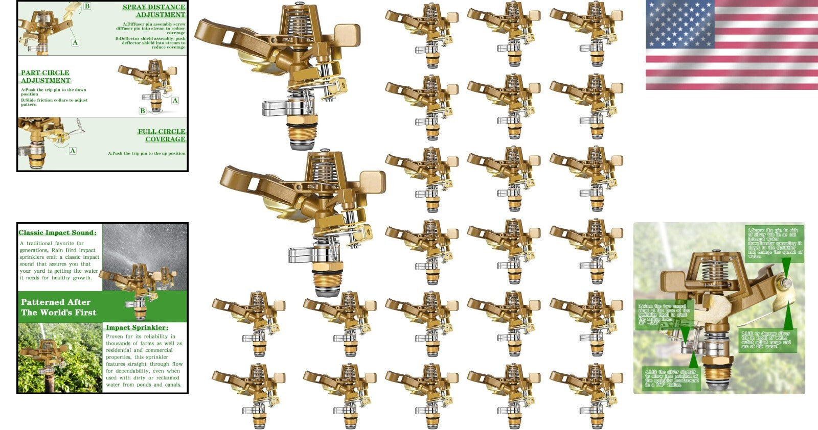 Impulse Sprinkler Heads Set - 24 Durable Brass Units for Easy Garden Watering