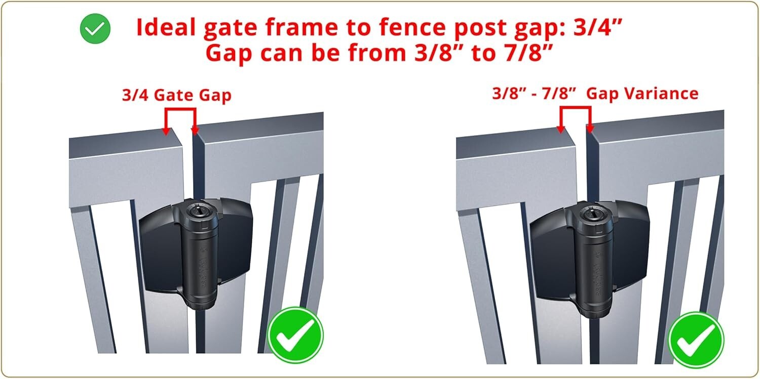 Reinforced Black Gate Hinges with Patented Closure - 2 Pack for Metal Gates