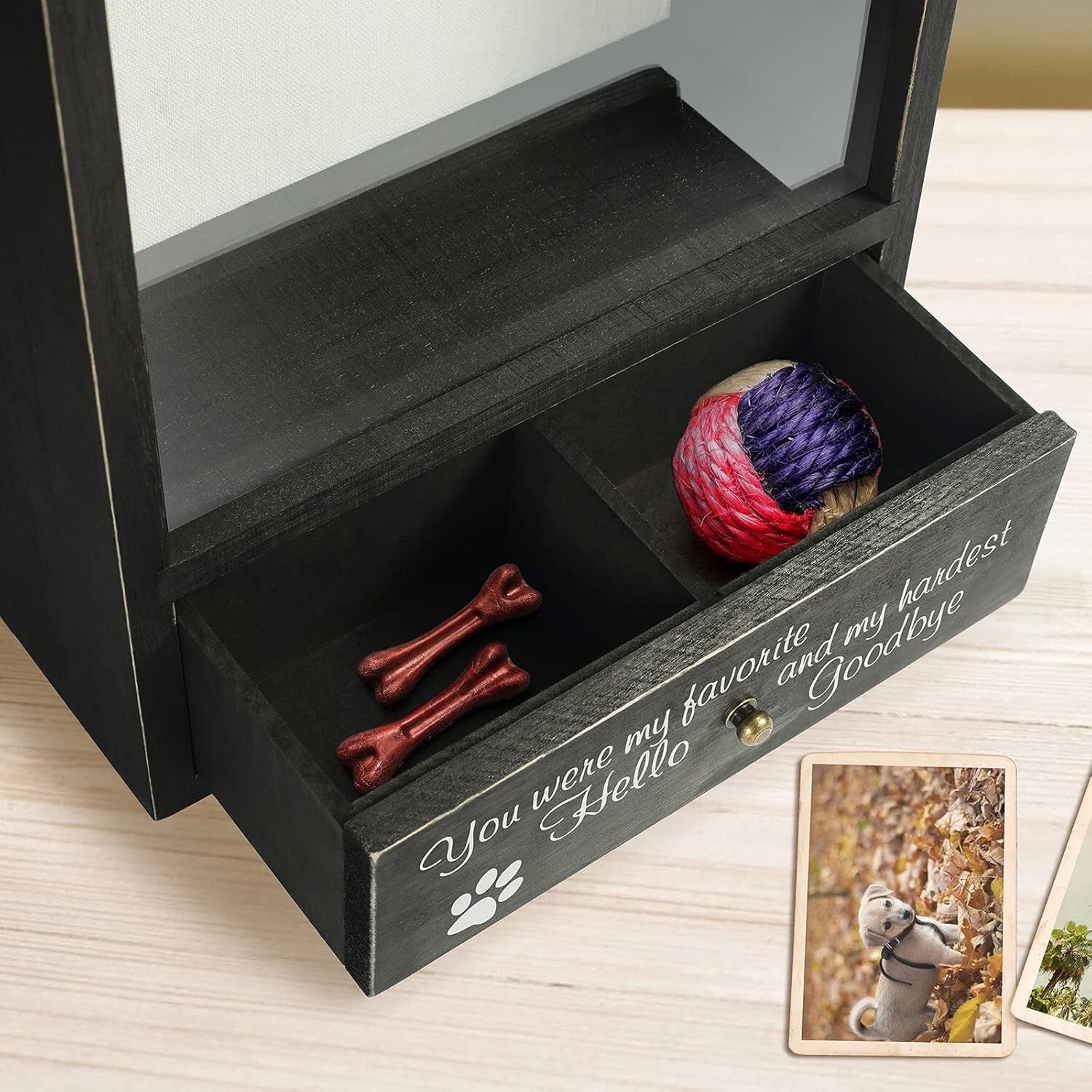 Antique Wood Shadow Box Frame for Pet Memorial - Customizable Keepsake Storage