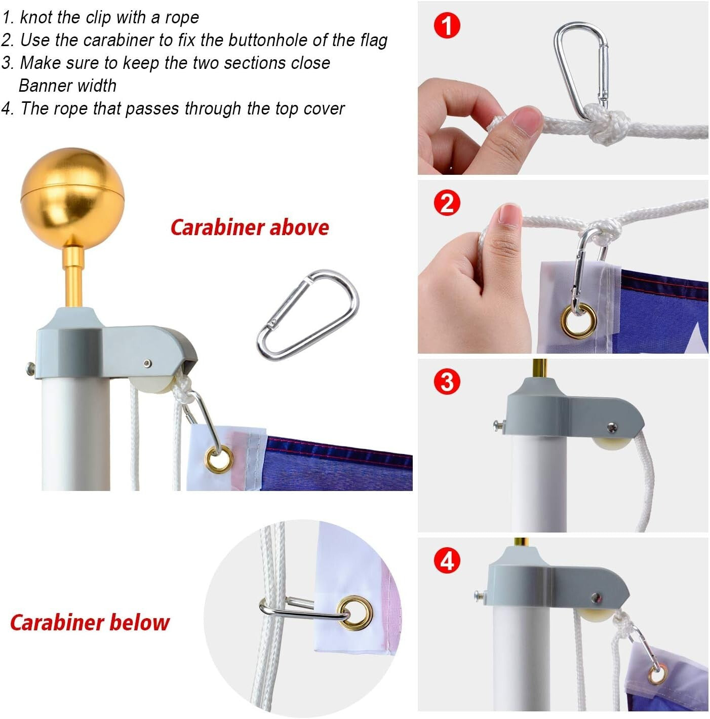 16FT Extra Thick Aluminum Flagpole with Complete Installation Kit & Free Flag