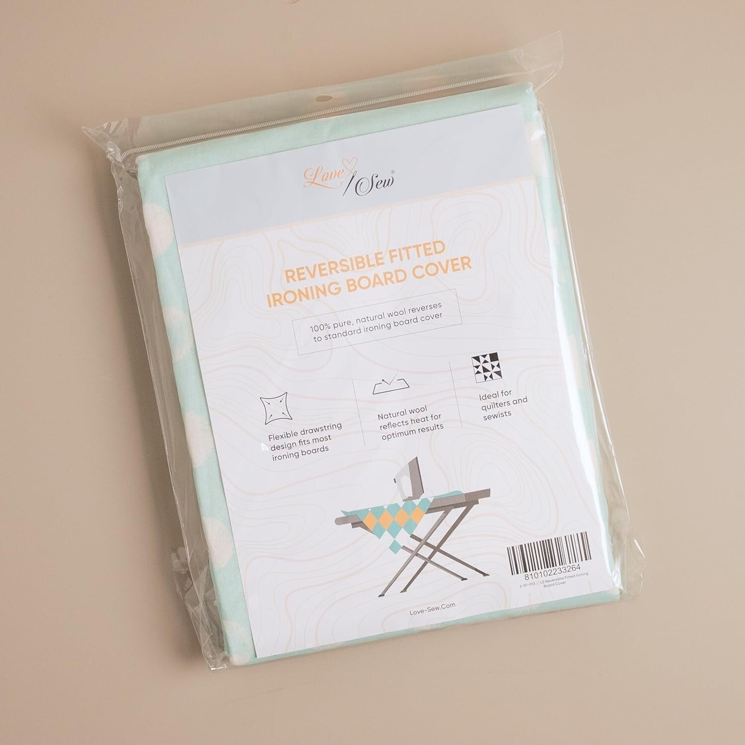 Aqua Blue & Cream Wool Ironing Board Cover - Non-Slip & Adjustable Design