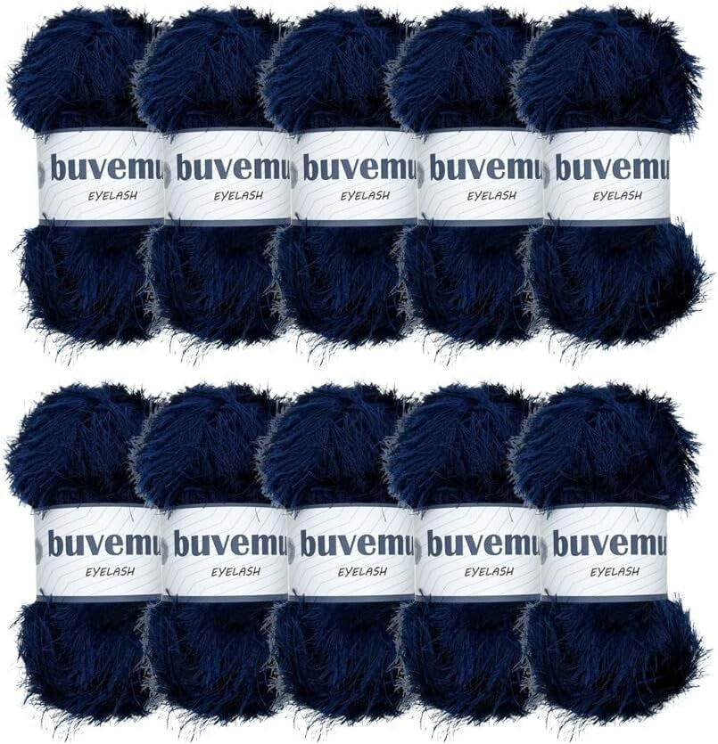 10 Pack Night Blue Eyelash Yarn - Soft Polyester for Unique Accessories