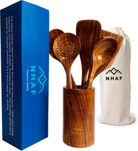 Load image into Gallery viewer, Durable Eco-Friendly Teak Cooking Utensils Set with Canvas Holder for Gifts