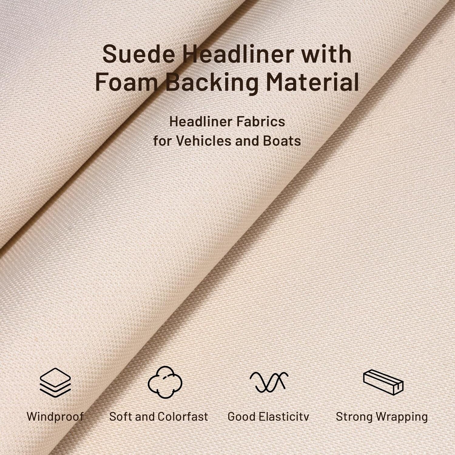 Versatile Beige 74"L x 60"W Headliner Material in Tube Packaging for Cars