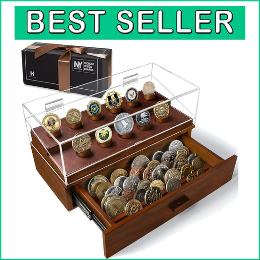 Elegant Handcrafted Coin Display Case for 50 Coins - 360° Views & Luxury Finish