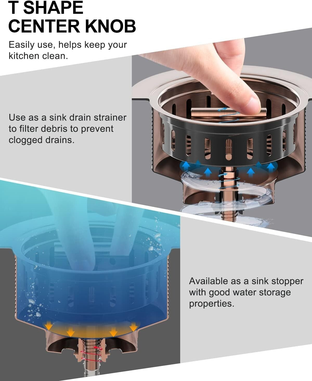 Elegant Copper Kitchen Sink Drain Kit with Removable Strainer for Easy Cleaning