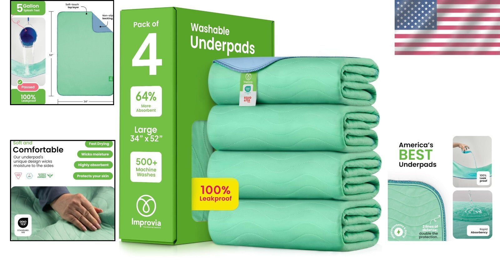 Pack of 4 Waterproof Incontinence Pads, 34" x 52" – Maximum Absorbency & Comfort