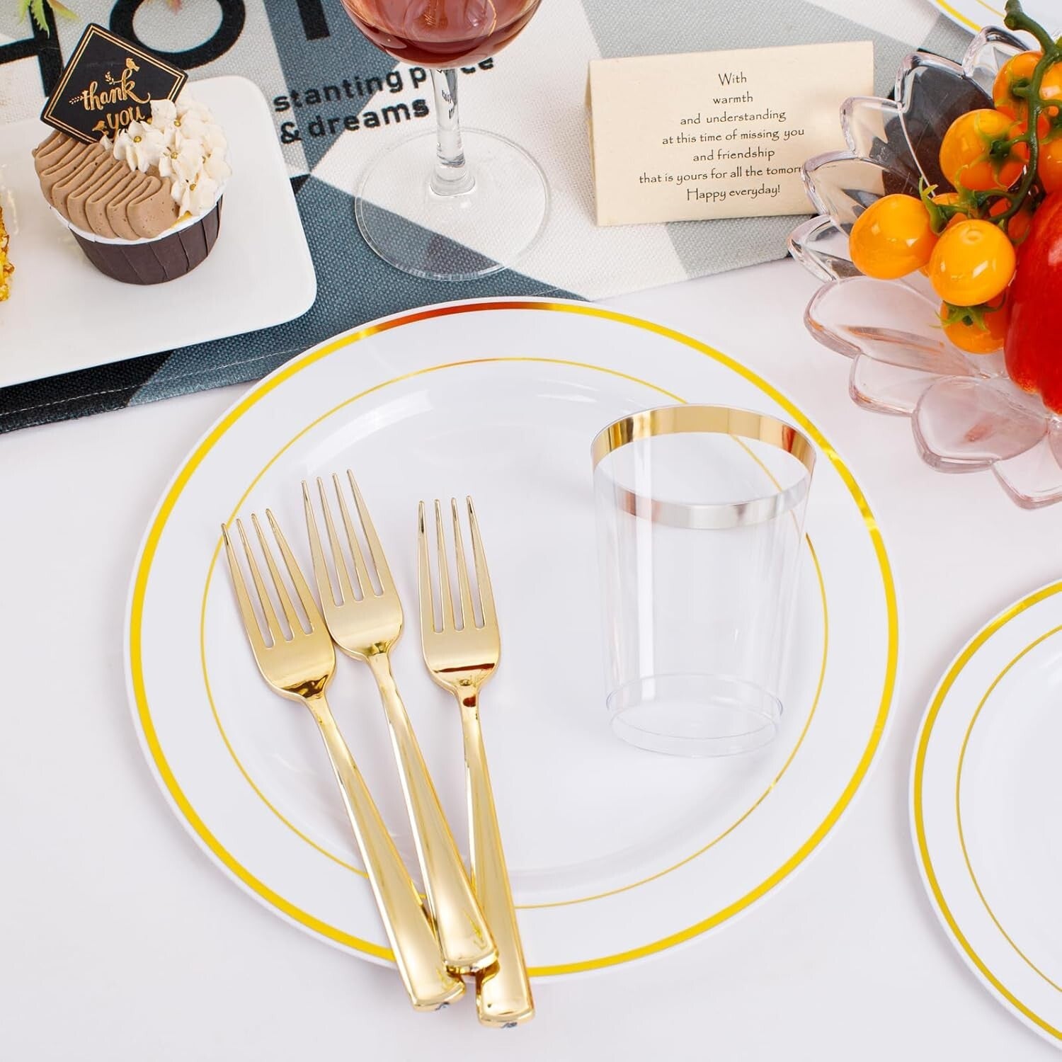 Elegant 350-Piece Gold Plastic Dinnerware Set for 50 Guests - Complete Party Kit