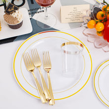 Load image into Gallery viewer, Elegant 350-Piece Gold Plastic Dinnerware Set for 50 Guests - Complete Party Kit