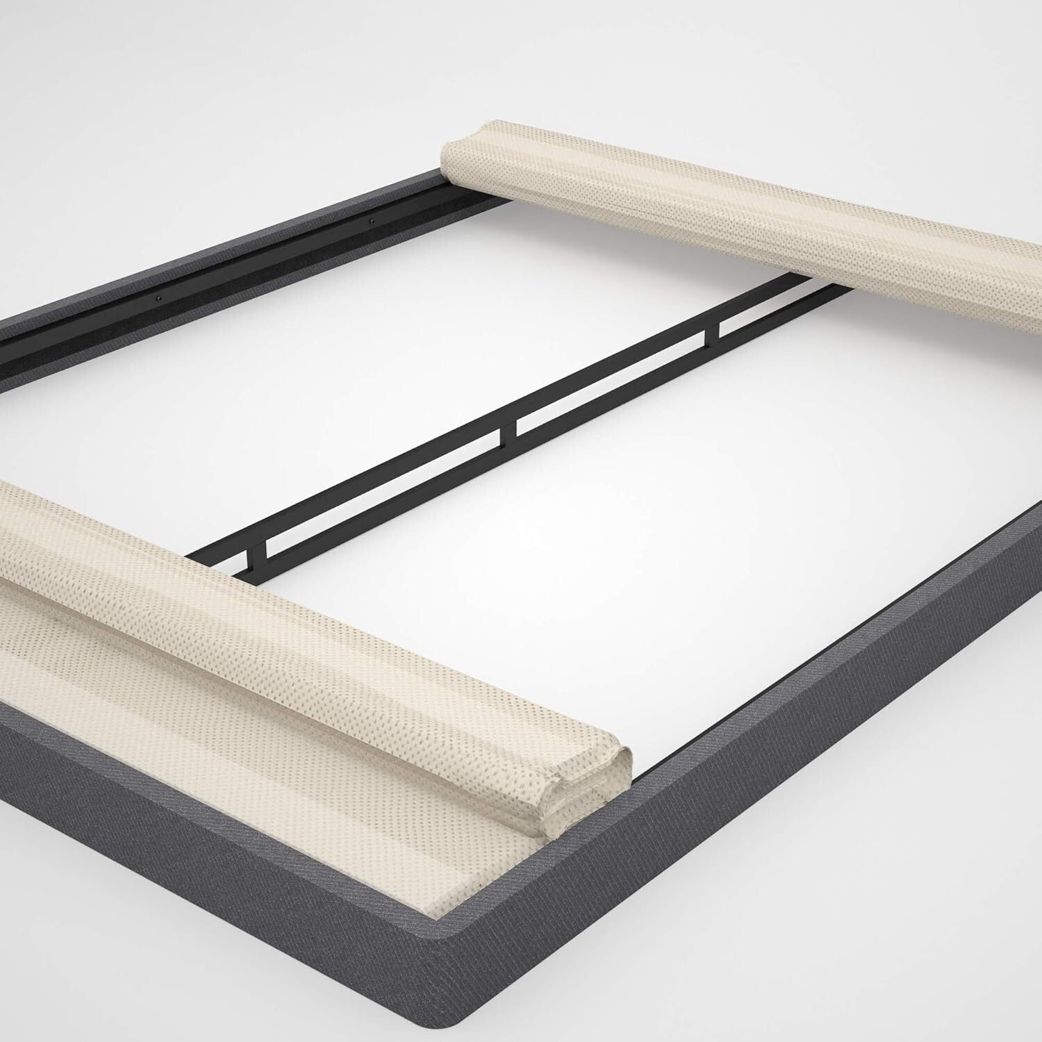 Durable Upholstered Box Spring, Grey Fabric Queen Foundation - Compact Package