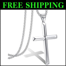 Load image into Gallery viewer, Durable 2mm Silver Cuban Link Cross Pendant Necklace for Men &amp; Women, 16-24 Inch