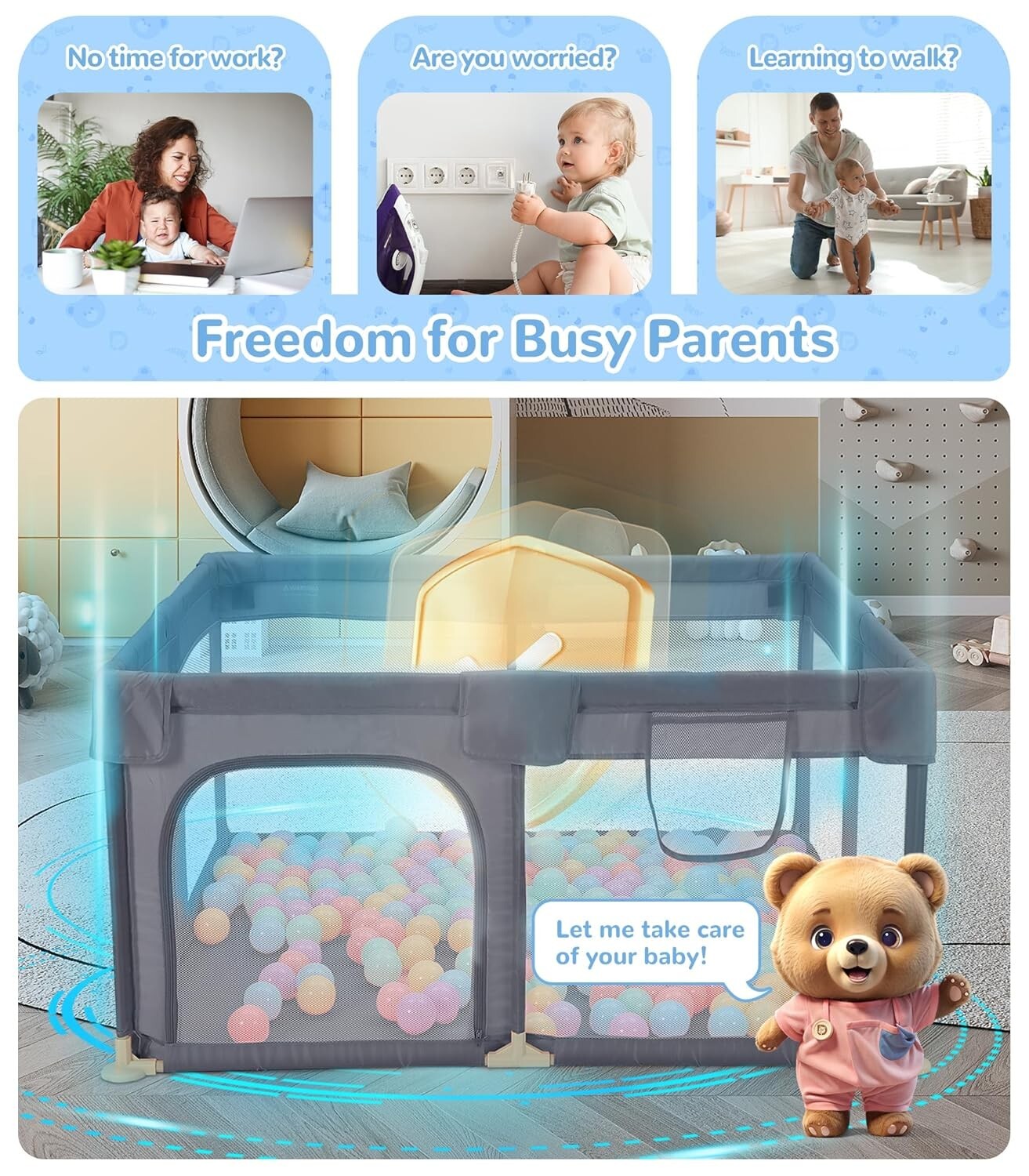 52"x52" Spacious Baby Playpen - Safe Anti-Fall Indoor & Outdoor Activity Center