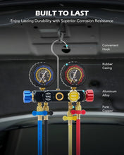 Load image into Gallery viewer, Comprehensive AC Tool Kit: 4-Valve Manifold &amp; Adapters for R22, R134a, R410a