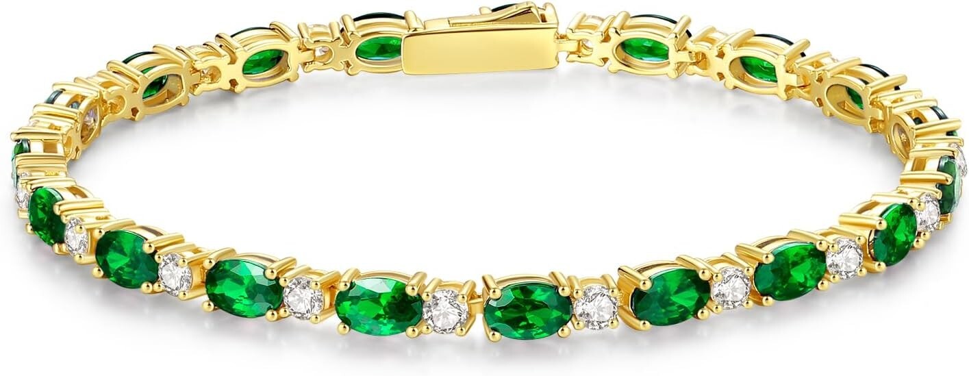 Elegant 14K Gold Plated Birthstone Bracelet - 7 Inch Sterling Silver Beauty