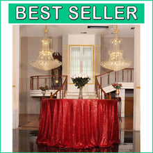Load image into Gallery viewer, Round 108-Inch Glitter Tablecloth - Shimmering Red Sequin Style for Occasions