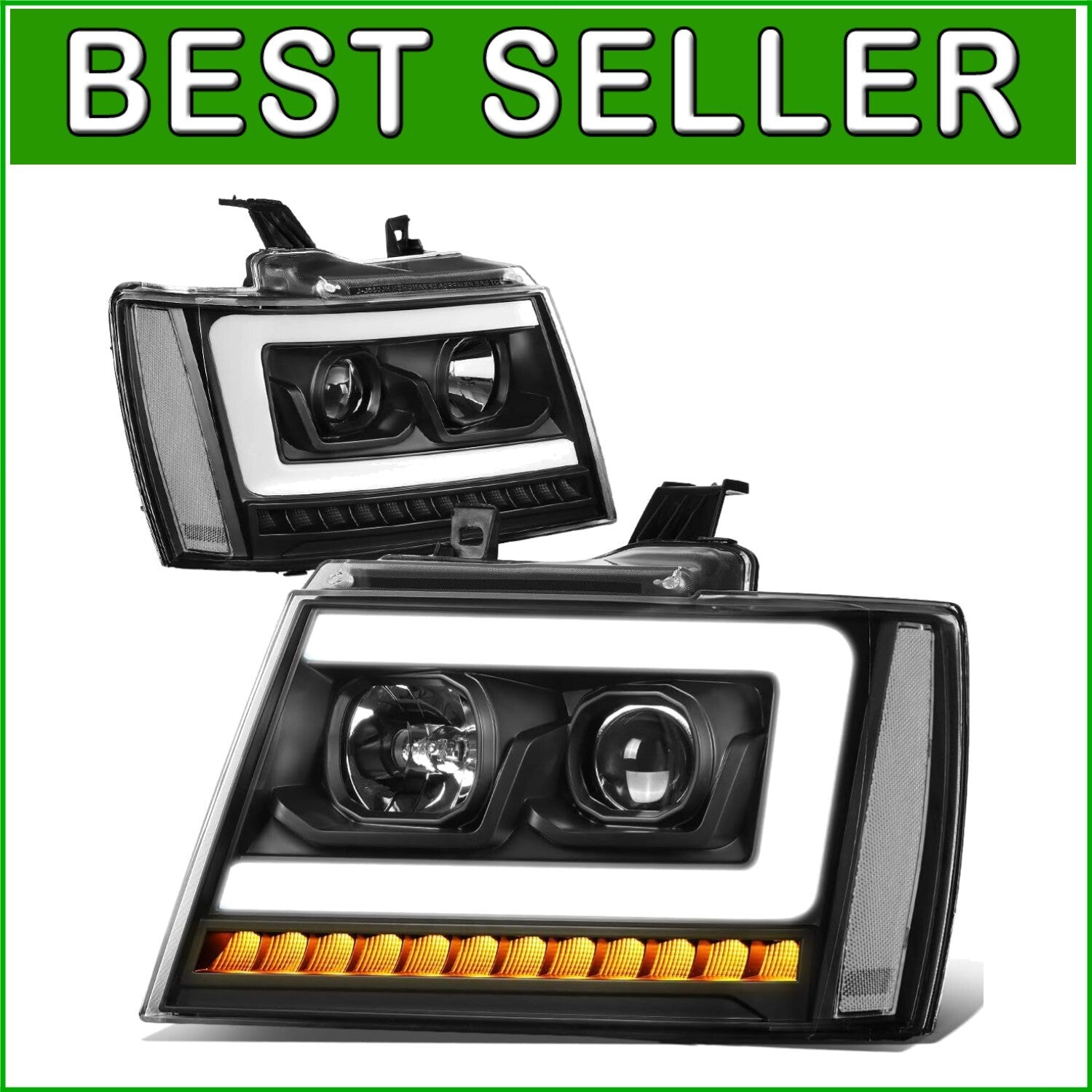 Clear Lens LED DRL Projector Headlights with Sequential Lights for Chevy SUVs