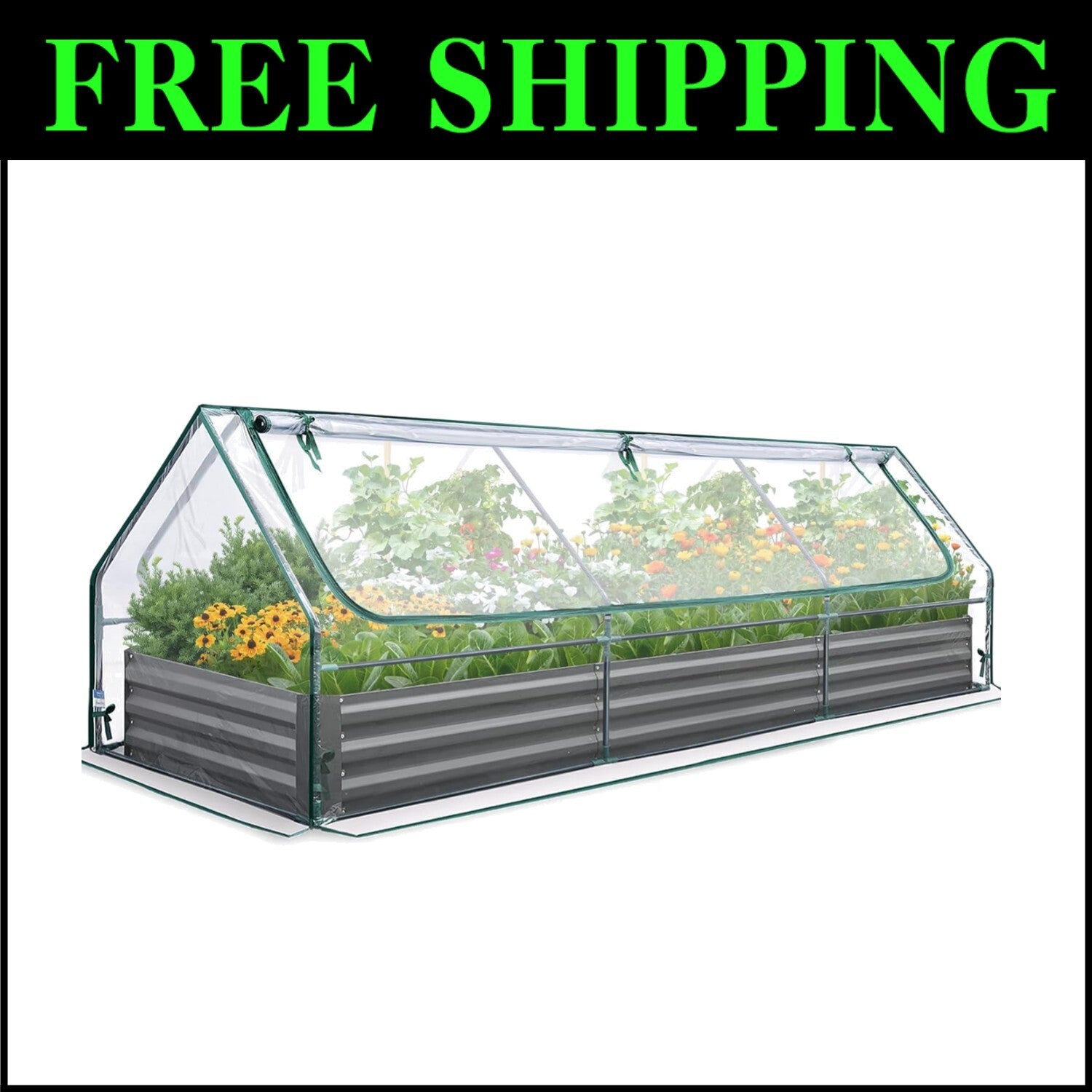 Extra Durable 8x4 Galvanized Raised Planter with Vented Mini Greenhouse Cover