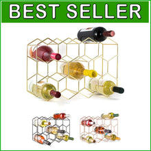 Load image into Gallery viewer, 14-Bottle Countertop Wine Rack - Rust Resistant Gold Stand for Kitchen &amp; Pantry