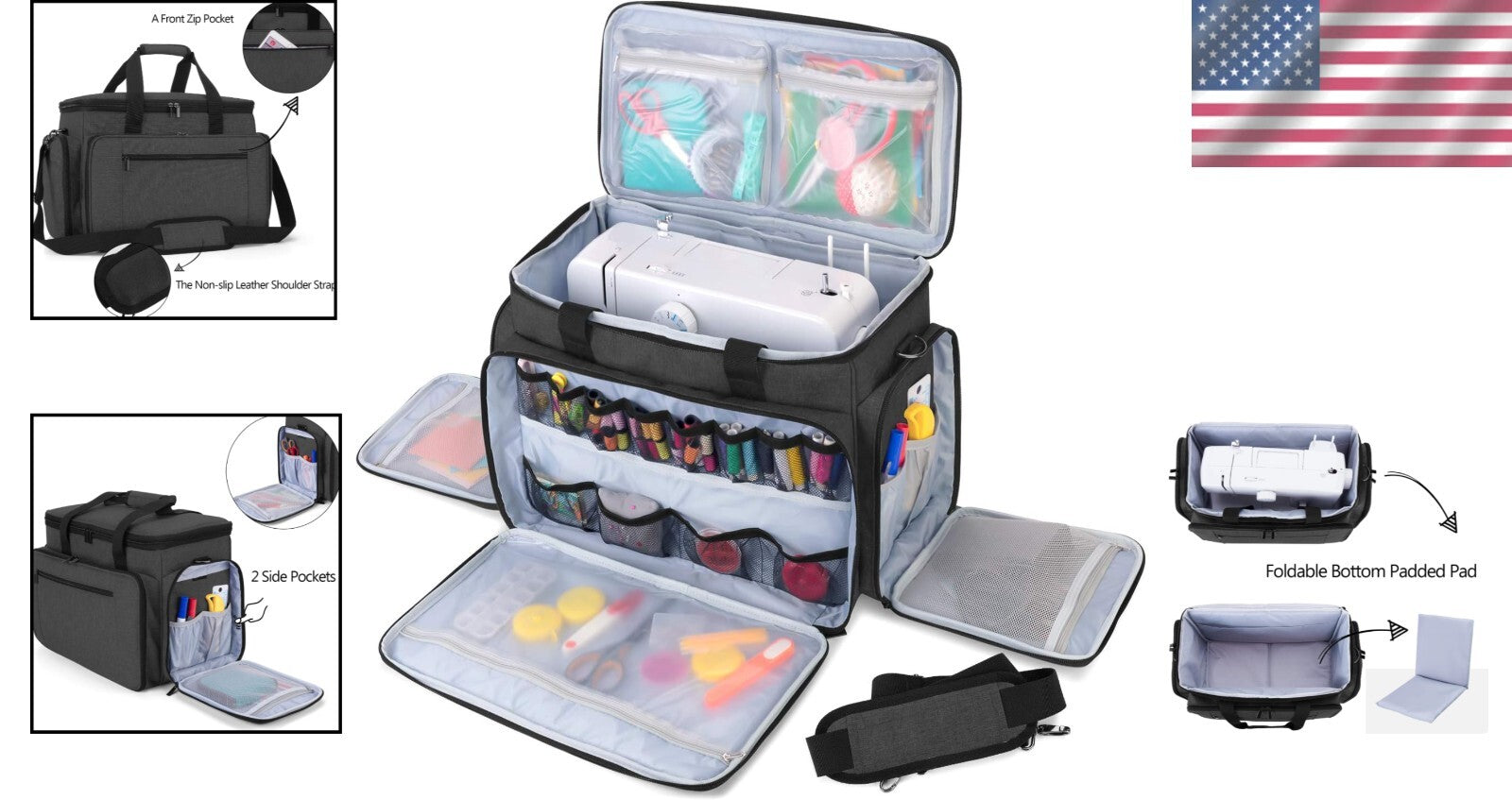 Black Sewing Machine Travel Case - Extra Protection with Multi-Storage Options