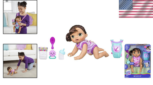 Baby Go Bye Bye Brunette - Fun Talking and Crawling Doll with Accessories